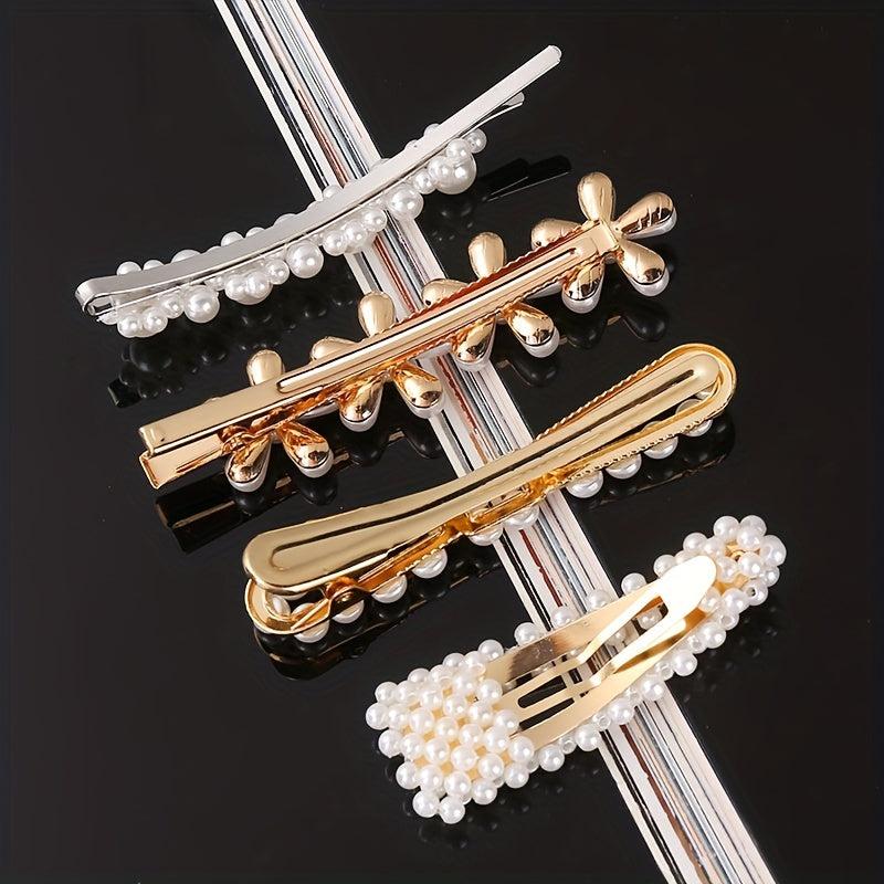 Faux Pearl Snap Clip Bobby Pin Duck Billed Clip Head Jewelry Hair Accessories