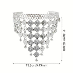 Golden Silvery Metal Chain Headband Wave Ethnic Greek Coin Belly Dance Headdress