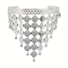 Golden Silvery Metal Chain Headband Wave Ethnic Greek Coin Belly Dance Headdress