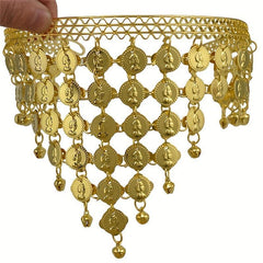 Golden Silvery Metal Chain Headband Wave Ethnic Greek Coin Belly Dance Headdress