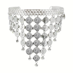 Golden Silvery Metal Chain Headband Wave Ethnic Greek Coin Belly Dance Headdress