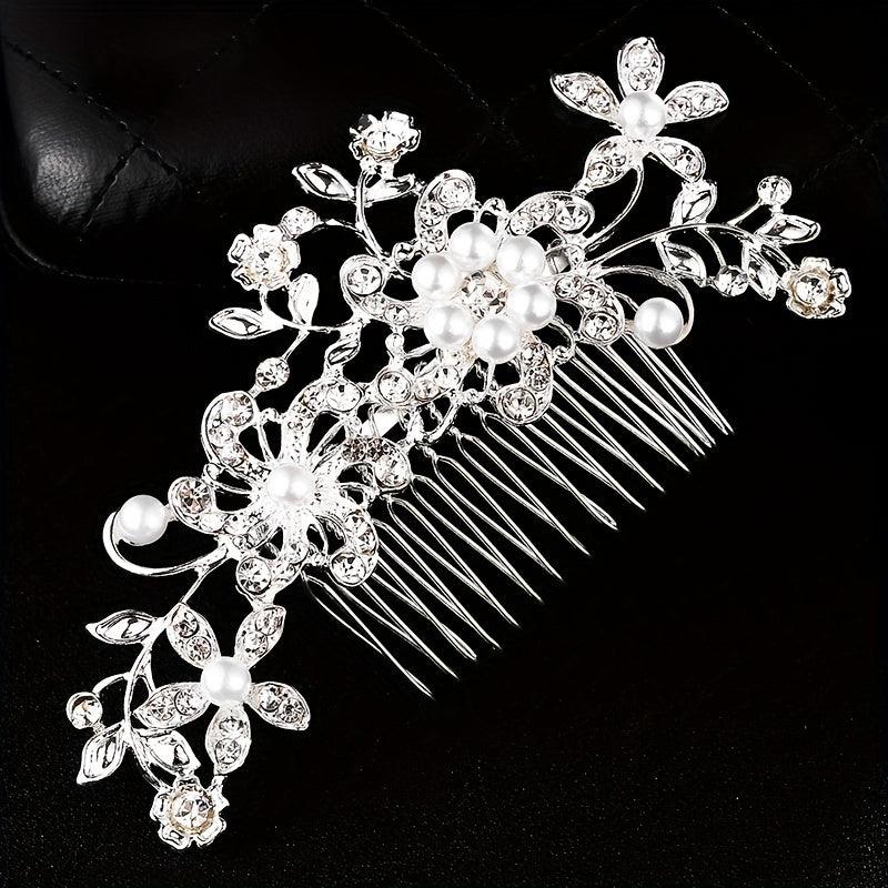 Bridal Rhinestone Hair Comb Faux Pearl Wedding Accessories