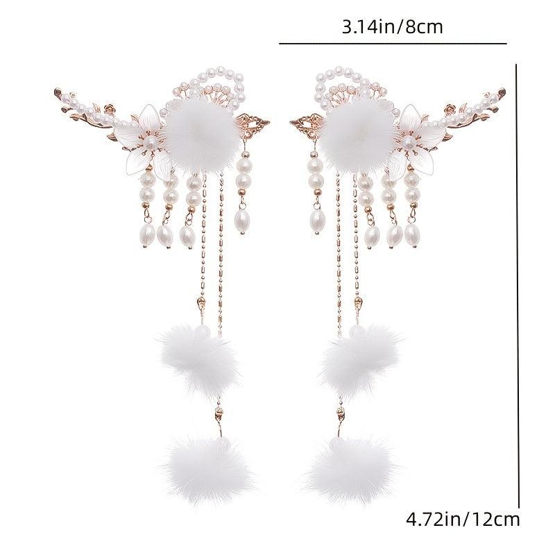 Hair Ball Flower Hairpin Pearl Tassel Headdress Girls Hair Access