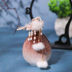 Hair Ball Flower Hairpin Pearl Tassel Headdress Girls Hair Access