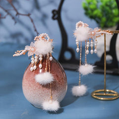Hair Ball Flower Hairpin Pearl Tassel Headdress Girls Hair Access