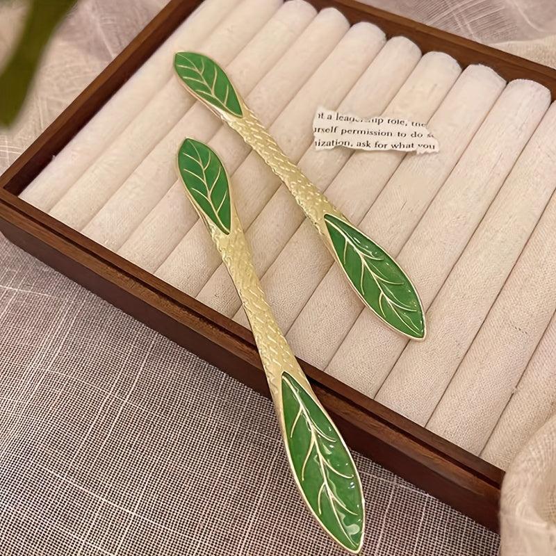 Leaf Shape Enamel Hairpin Ponytail Holder Hair Pin Hair Accessories