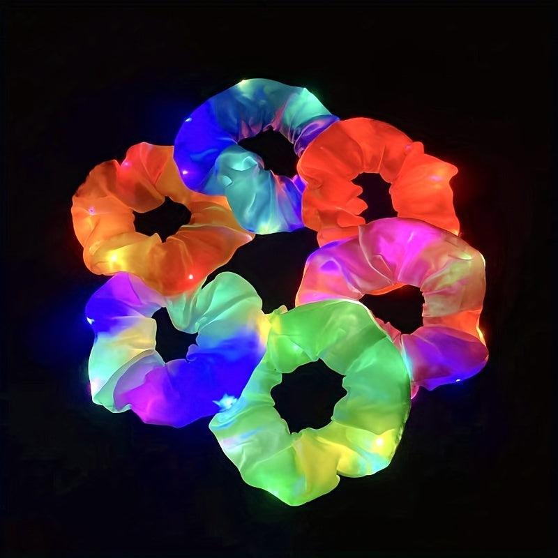 6pcs LED Lightening Up Scrunchies Hair Tie Bracelet Luminous Hair Rope