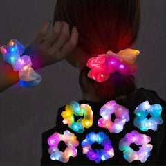 6pcs LED Lightening Up Scrunchies Hair Tie Bracelet Luminous Hair Rope