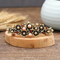 Retro Metal Flower Faux Pearl Hair Clip French Barrette