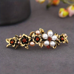 Retro Metal Flower Faux Pearl Hair Clip French Barrette