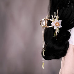 Vintage Flower & Tassel Charm Hair Claw Banana Clip