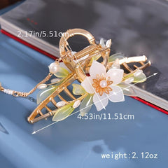 Vintage Flower & Tassel Charm Hair Claw Banana Clip