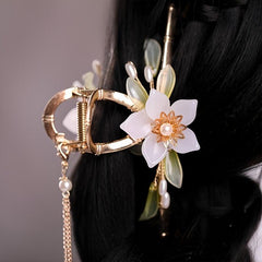 Vintage Flower & Tassel Charm Hair Claw Banana Clip
