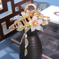 Vintage Flower & Tassel Charm Hair Claw Banana Clip