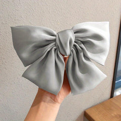 Vintage Satin Big Hair Bow Tie Barrette 2 Tiers Bow Hair Clip