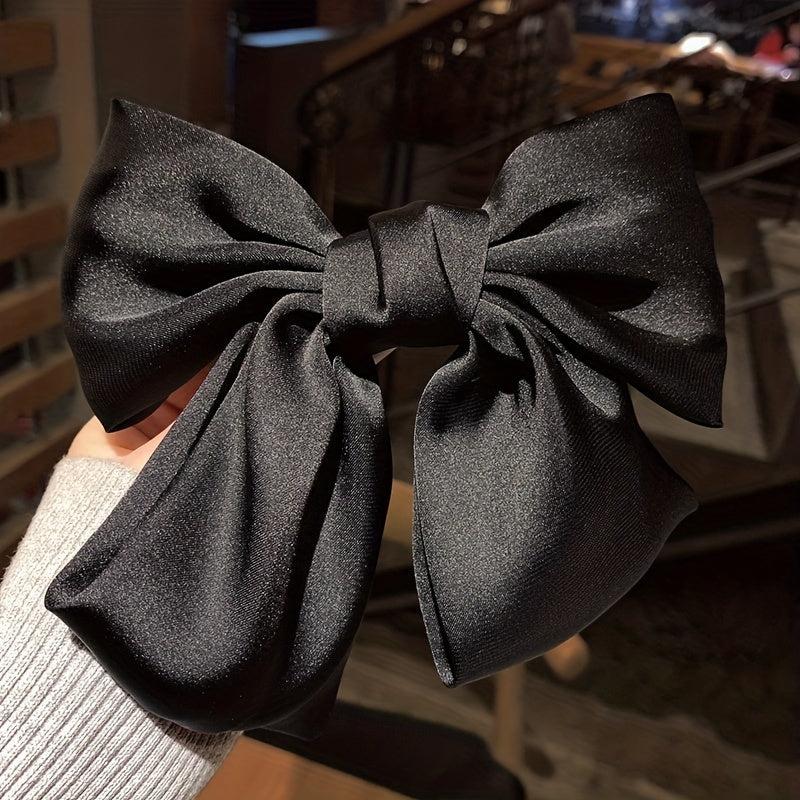 Vintage Satin Big Hair Bow Tie Barrette 2 Tiers Bow Hair Clip