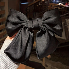 Vintage Satin Big Hair Bow Tie Barrette 2 Tiers Bow Hair Clip