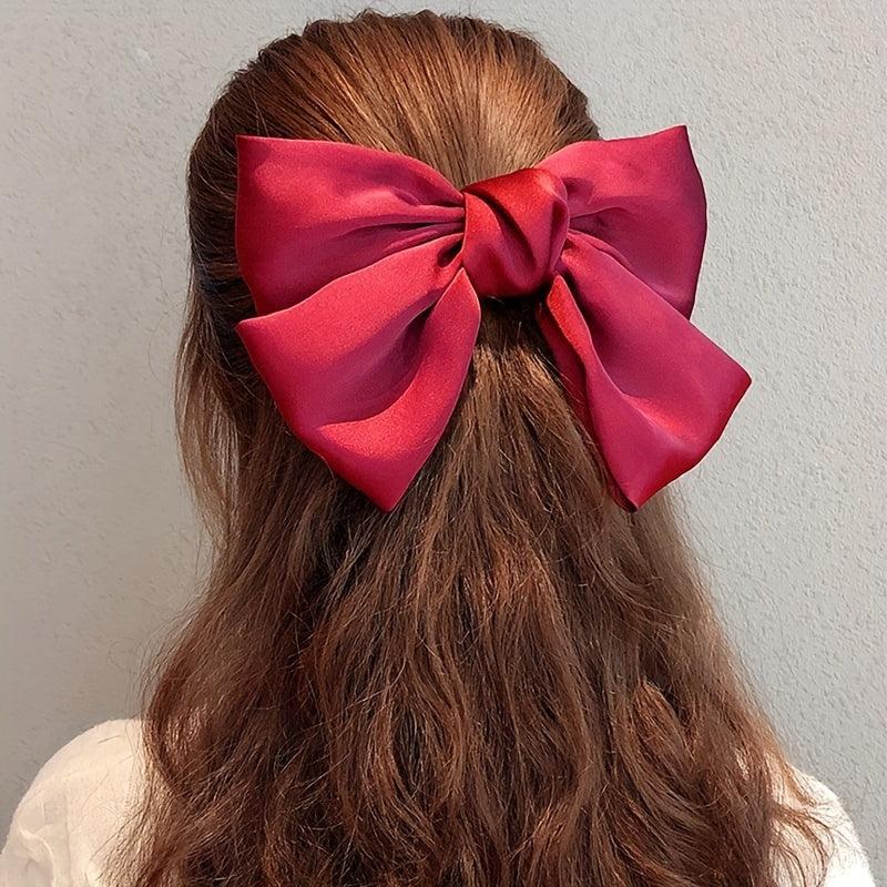 Vintage Satin Big Hair Bow Tie Barrette 2 Tiers Bow Hair Clip