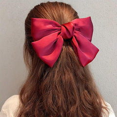 Vintage Satin Big Hair Bow Tie Barrette 2 Tiers Bow Hair Clip