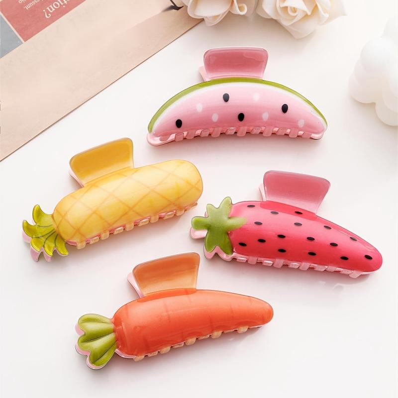2pcs Fruit Series Hair Clip Acrylic Hair Clip PVC Watermelon Strawberry Shape
