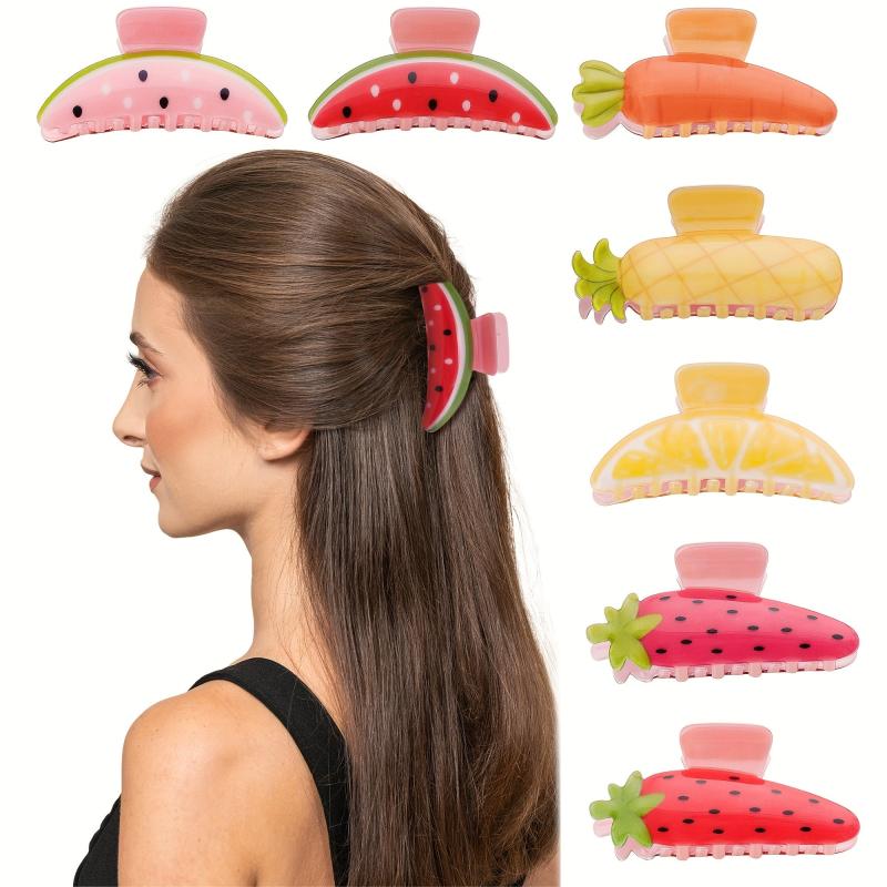 2pcs Fruit Series Hair Clip Acrylic Hair Clip PVC Watermelon Strawberry Shape