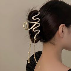 Wavy Hair Claw Clip Rhinestone Tassel Glitter Hair Claw Clip