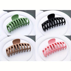 4pcs Solid Hair Claw Grip & 10pcs Elastic Hair Tie Hair Styling Accessory