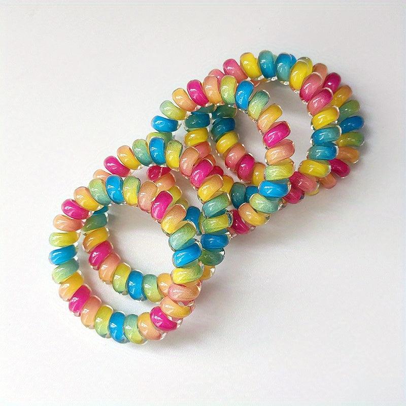 5pcs Spiral Hair Tie Rainbow Hair Rope Bracelet Tie