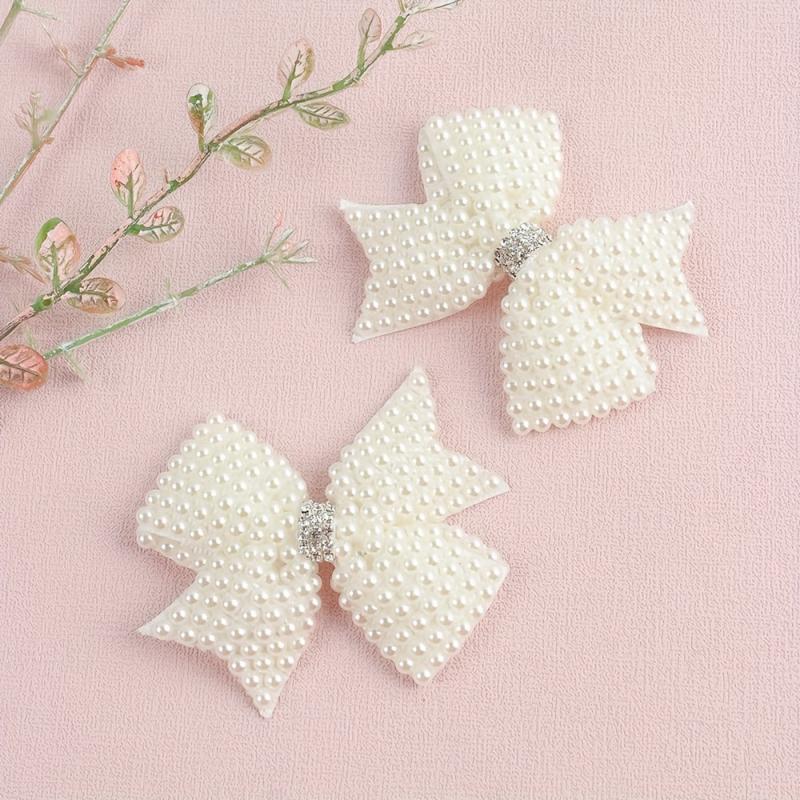 2pcs Faux Pearl Bow Hair Clips for Hair Bangs Braids Girls Baby Accessories