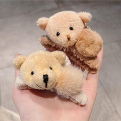Plush Bear Hair Claw Clip Big Bow Grab Clip Flower Back Head Clip