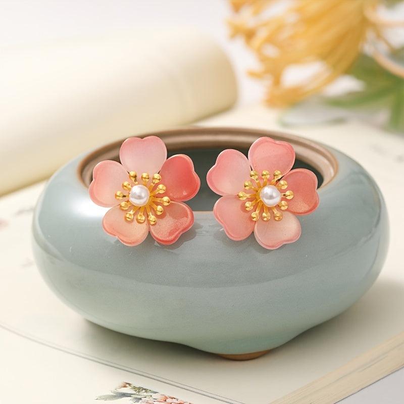 Vintage Chinese Style Hair Comb Faux Pearl Flower Leaf Metal Chignon