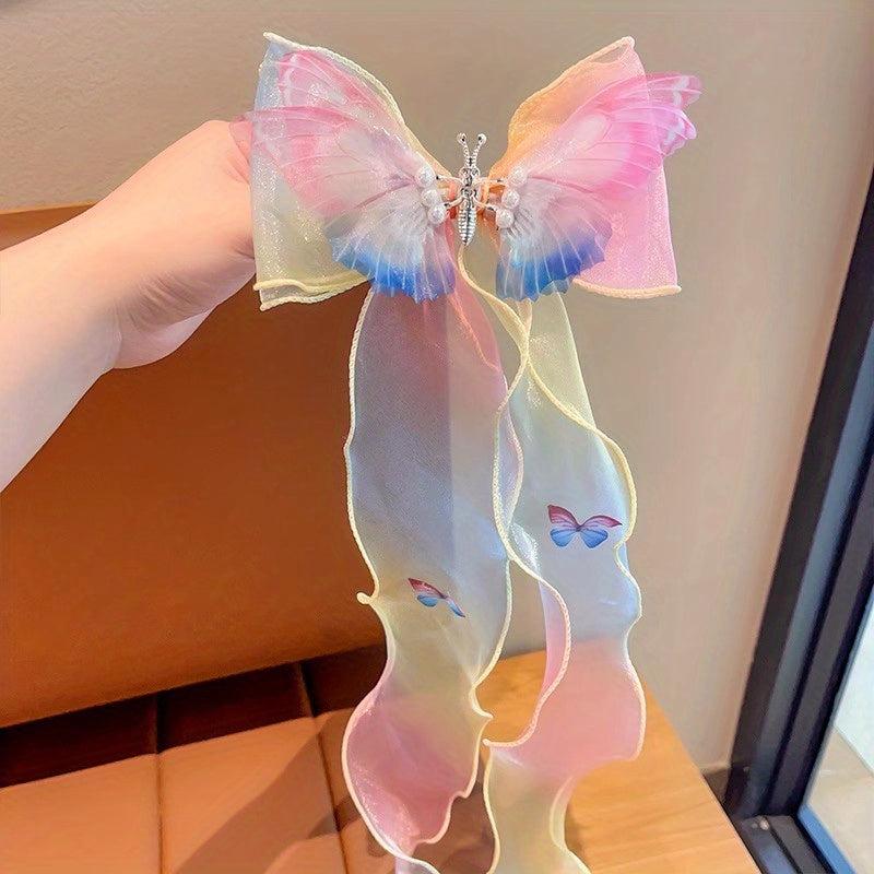 Colorful Butterfly Hairpin Fairy Gradient Bow Knot Mesh Hair Clip