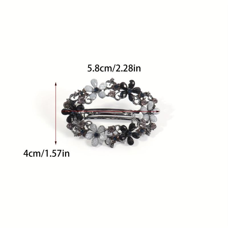 Vintage Rhinestone Flower Hollow Barrette Hair Clip for Women
