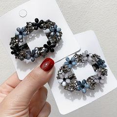 Vintage Rhinestone Flower Hollow Barrette Hair Clip for Women