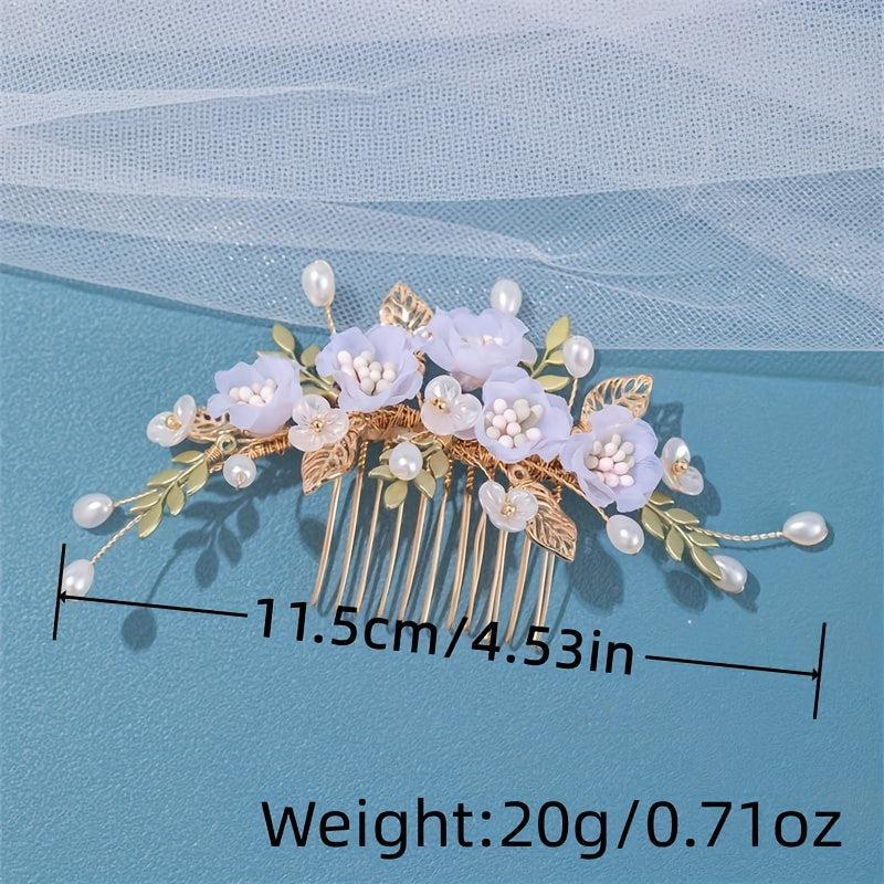 Faux Pearl Flower Bridal Hair Comb Floral Insert Comb Daily Hair Comb