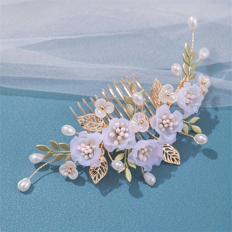 Faux Pearl Flower Bridal Hair Comb Floral Insert Comb Daily Hair Comb