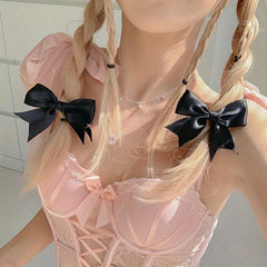 Princess Style Satin Bow Hair Clip Double Ponytail Headdress