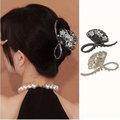Vintage Rhinestone Flower Fan Hair Claw for Women