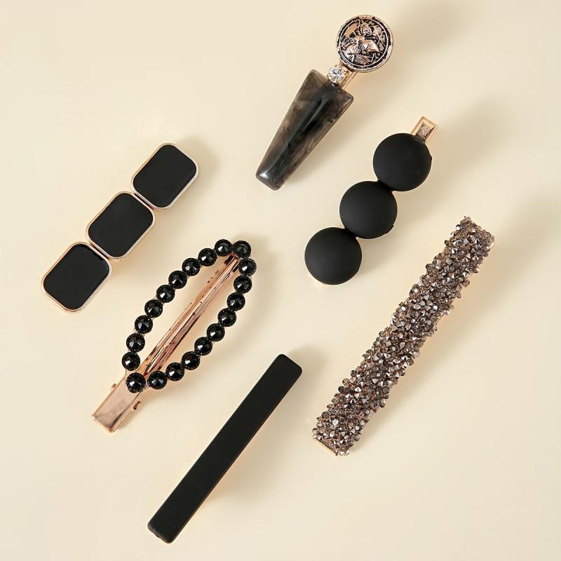 6pcs Zircon Embossed Hair Clip Hair Accessories Strong Hold Daily Party