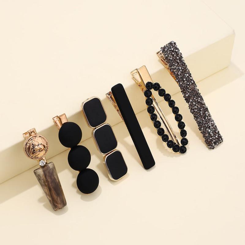 6pcs Zircon Embossed Hair Clip Hair Accessories Strong Hold Daily Party