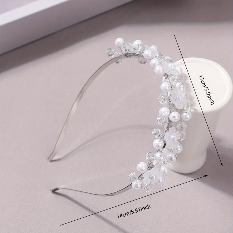 Faux Pearl Headband Crystal Beaded Hair Band Bridal Headdress