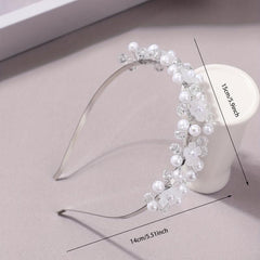Faux Pearl Headband Crystal Beaded Hair Band Bridal Headdress