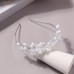 Faux Pearl Headband Crystal Beaded Hair Band Bridal Headdress
