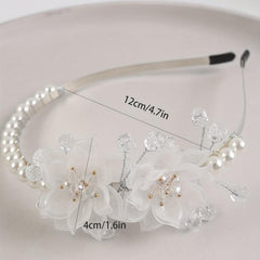 Crystal Flower Headband Faux Pearl Hair Band Wedding Bridal Hair Accessories