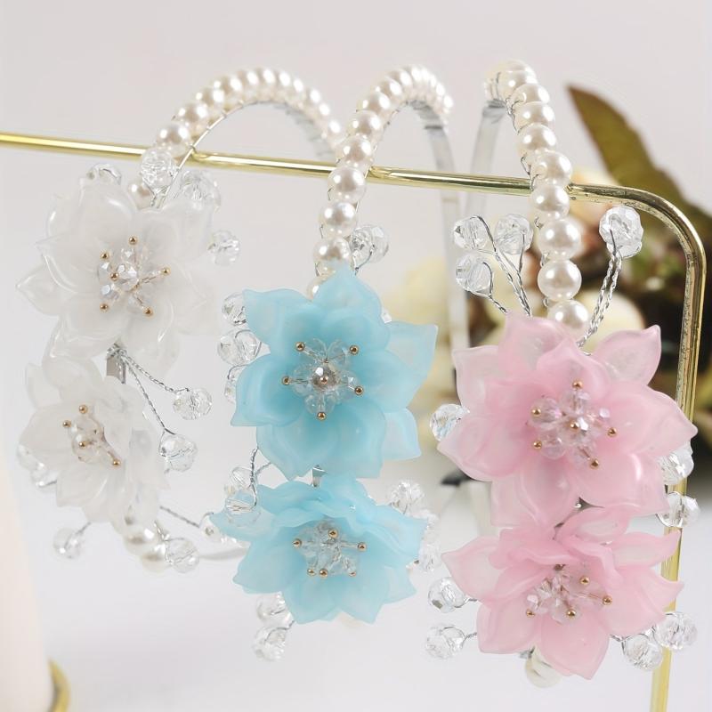 Crystal Flower Headband Faux Pearl Hair Band Wedding Bridal Hair Accessories
