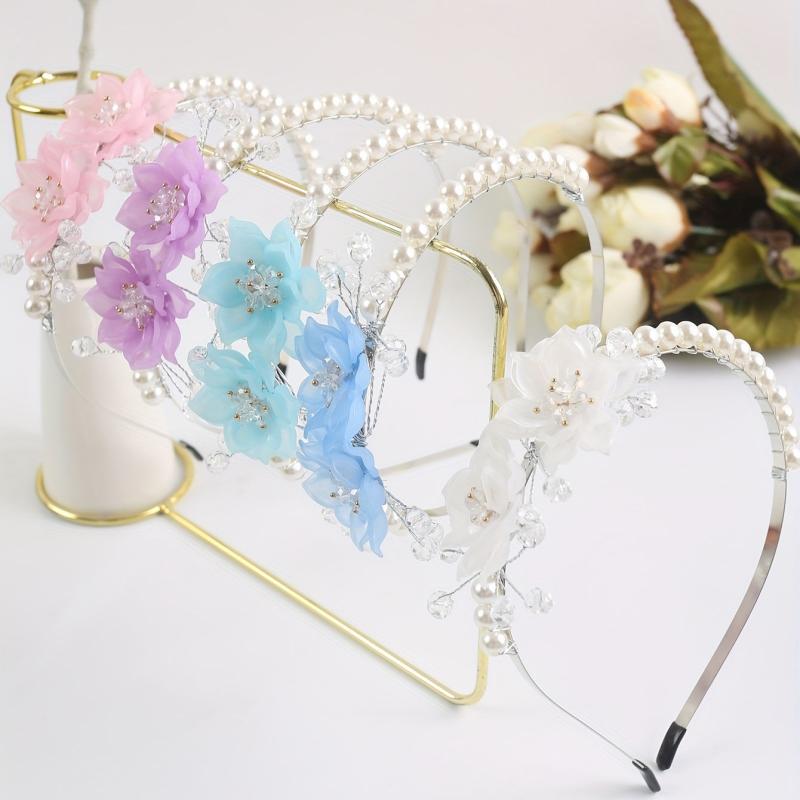 Crystal Flower Headband Faux Pearl Hair Band Wedding Bridal Hair Accessories