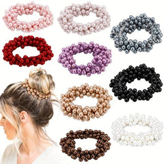 9pcs Pearl Hair Tie Resin Ball Decor Hair Ring Elastic Ponytail Holder