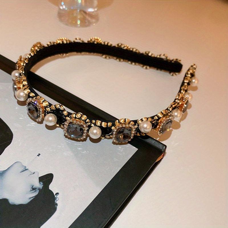 Baroque Crystal Faux Pearl Headband Vintage Head Hoop Headdress