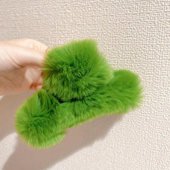 Green Plush Faux Fur Large Hair Claw Clip for Thick Hair
