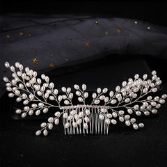 Silver Pearl Hair Comb Styling Accessory for Prom Party Bride